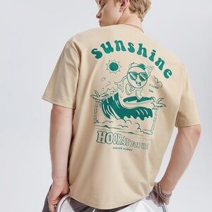 Men's Hooray for Vacay Sun Surf Wave Loose Fit Oversized Graphic T-Shirt M